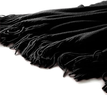 Homiest Decorative Knitted Throw with Fringe, Lightweight Acrylic Knit, Soft Tassel for Couch, Sofa, Bed (Black, 50 x 60 Inch
