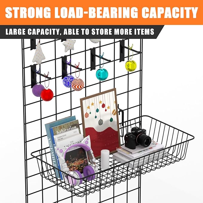 23.6" L x 11.8" D x 3.9" H - 6 pcs Black Wire Baskets for GridWall and SlatWall - Merchandiser Baskets,Grid wall Shelves Hang