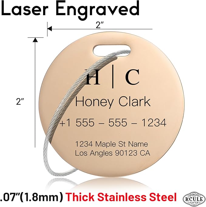 Stainless Luggage Tags for Suitcases 4 Pack: Metal Personalized Luggage Tags for Backpacks & Bags with Customizable Texts (Ro