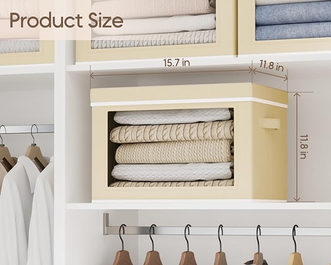 Homsorout Collapsible Storage Bins with Lids - Stackable Storage Boxes with Window, 15.7 Inch Fabric Organizing Bins for Clos
