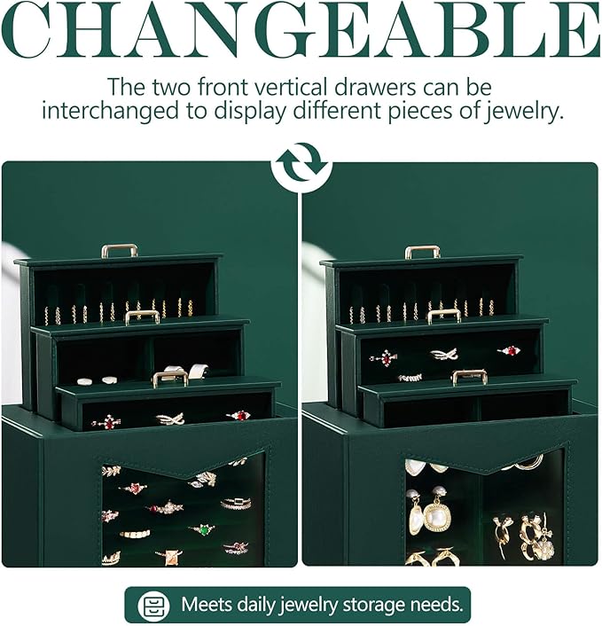 Homde Jewelry Organizer with Transparent Window Necklace Hooks Gift for Women Jewelry Box Display Case for Necklaces Rings Ea