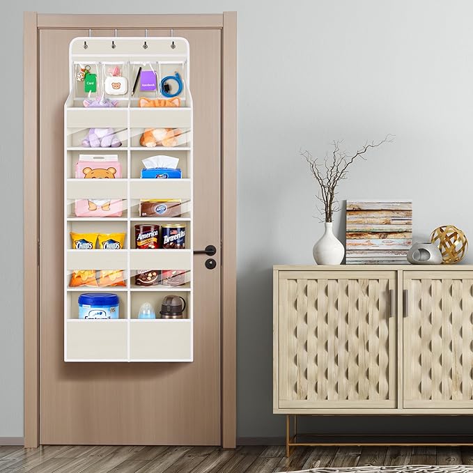 Univivi 5-Shelf Fabric Baby Door Storage Over Door Hanging Organizer with 8 Deep Pockets and 4 Small PVC Pockets Wall Mount H