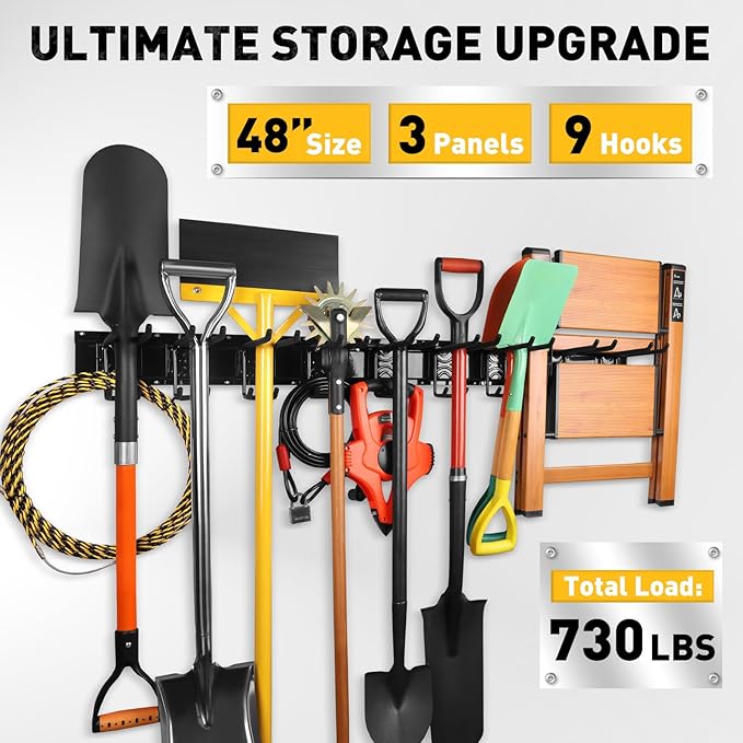 ELEAD 9-Pairs Heavy Duty Garage Tool Organizer Wall Mount Hooks, 48 Inches 730 lbs Garden Tool Organizer with Adjustable Hook
