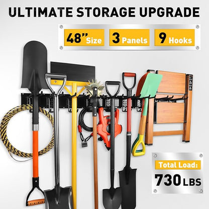 ELEAD 9-Pairs Heavy Duty Garage Tool Organizer Wall Mount Hooks, 48 Inches 730 lbs Garden Tool Organizer with Adjustable Hook