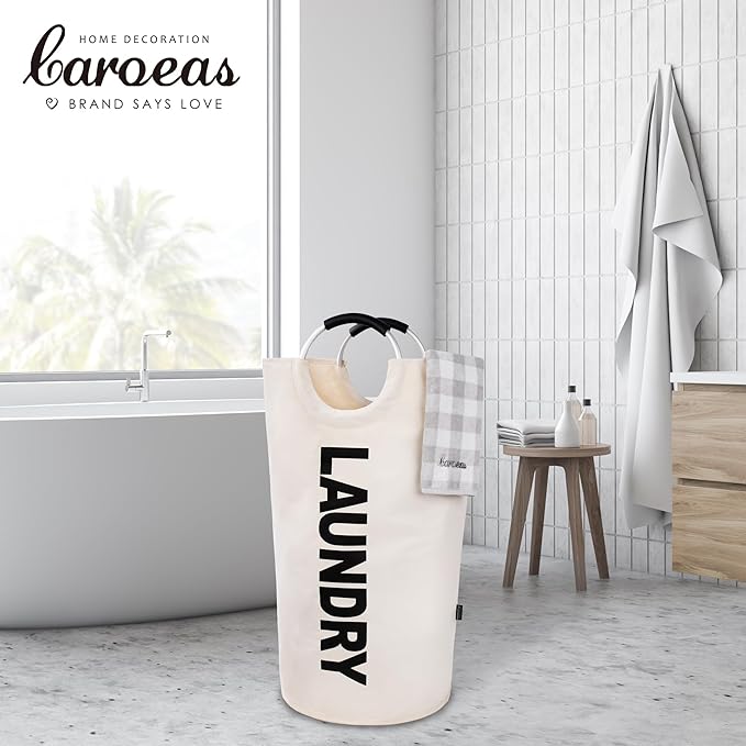 Caroeas 125L Laundry Basket,Large Laundry Hamper, Laundry Bag with Padded Handles, Clothes Hamper Stands Up Well, Collapsible