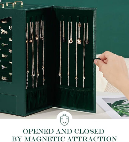 Homde Jewelry Organizer with Transparent Window Necklace Hooks Gift for Women Jewelry Box Display Case for Necklaces Rings Ea