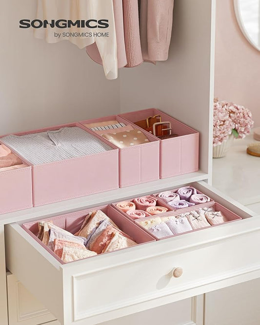 SONGMICS Drawer Organizers, Dresser Divider Organizers, Set of 12, Foldable Fabric Storage Boxes for Socks, Underwear, Bras, 