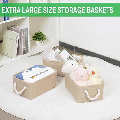 Bidtakay Small Storage Baskets for Shelves 3 Pack Fabric Storage Bins for Organizing Linen Collapsible Organizer for Closet-F