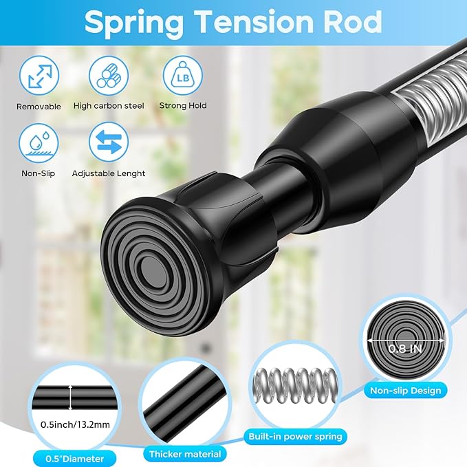 Tension Curtain Rod 28-38 inch Small Tension Rods Black Adjustable Spring Tension Curtain Rods 4PCS Mini Curtain Rod Short fo