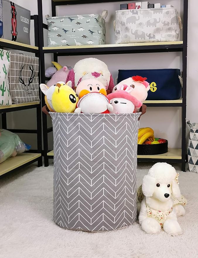 QUEENLALA Large Storage Basket,Laundry Hamper/Bathroom/Home Decor/Collapsible Round Storage Bin,Boys and Girls Hamper/Boxes/C