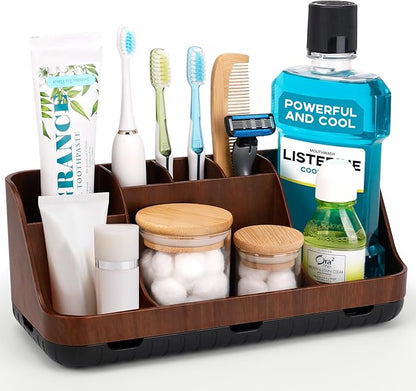 GFWARE Wood Toothbrush Holders for Bathrooms Countertop Organizer - Detachable 7 Slots Kid Bathroom Decor and Accessories, Wo