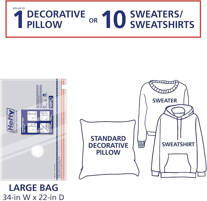 Hefty Shrink-Pak - 4 Large Vacuum Storage Bags for Clothes, Pillows, Towels, or Blankets - Space Saver Vacuum Sealer Bags Ide