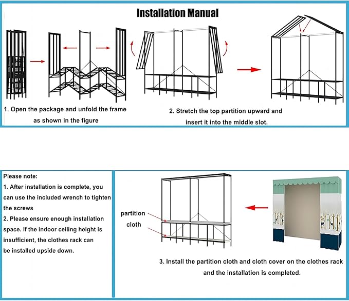Heavy Duty Clothes Rack with Cover, Portable Wardrobe Closet with Magnetic Door & Black Steel Frame, Foldable Freestanding Ga