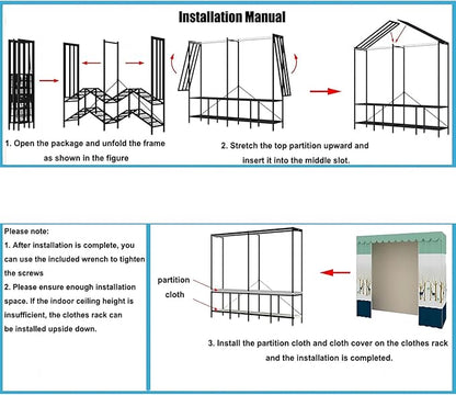 Heavy Duty Clothes Rack with Cover, Portable Wardrobe Closet with Magnetic Door & Black Steel Frame, Foldable Freestanding Ga