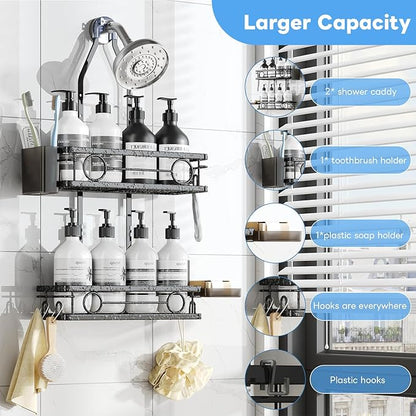 Adjustable Shower Caddy Hanging Rustproof Large-Capacity Bathroom Organizer Shower Racks with Hooks for Razor Bathroom Organi