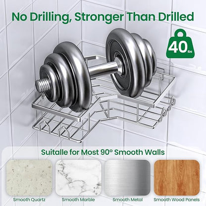 Adhesive Shower Caddy, 4 Pack Corner Bath Organizer, Rustproof Stainless Steel Shower Shelves with Large Capacity, No Drillin