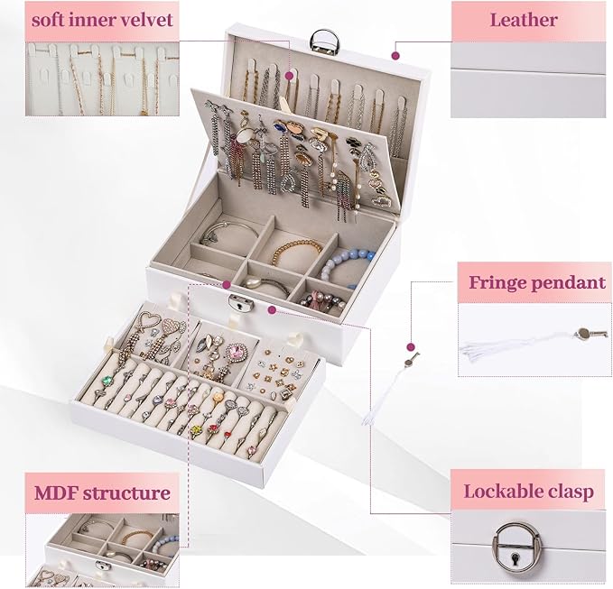BOOVO Earring Jewelry Box For Women Girl Stud Organizer, 4 Layers Girl Jewelry Organizer Box With Lock Earring Holder Organiz
