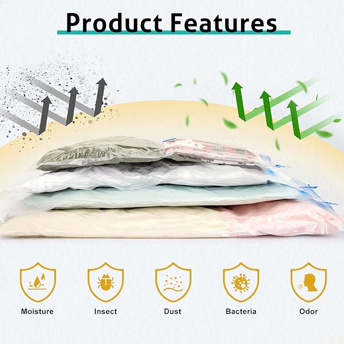 8 Pack Jumbo Travel Vacuum Storage Bags, Portable Vacuum Seal Bags for Clothing Travel with Pump, Space Saver Bag for Luggage