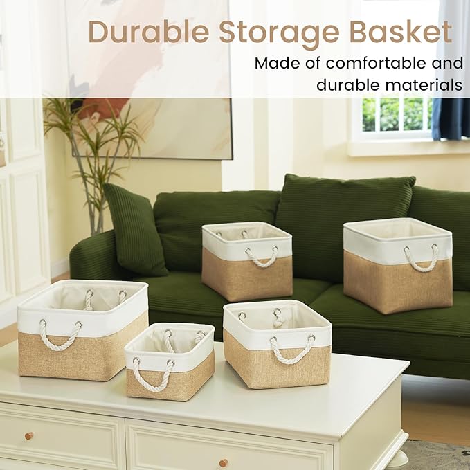 Storage Baskets for Shelves 11.8x7.9x5.2 Inch, Foldable Fabric Storage Bins with Handles, Small Storage Baskets for Organizin
