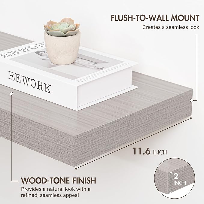 72 Inch Floating Shelves, 12" Deep Floating Shelf Wall Mounted, 72" Wall Shelves, Rustic Deep Bookshelf, Extra Deeper & Thick
