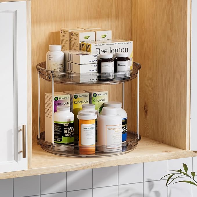 LAMU 2 Tier Lazy Susan Turntable Organizer 10.6'' Rotating Spice Rack Organization for Cabinet, Kitchen, Pantry, Countertop, 
