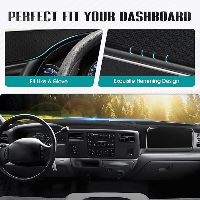 FIILINES Dash Cover for 1999-2004 Ford F-250 F250 F-350 F350 F-450 F450, Dashboard Mat Accessories Dash Cover Sunshade Nonsli