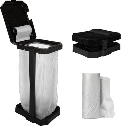 Wakeman Heavy Duty Black Trash Bag Portable Trash Bag Holder Stand with 7 Bags - Collapsible Trash Can Camping, RV, Kitchen, or Tailgate Party Garbage Bag Holder