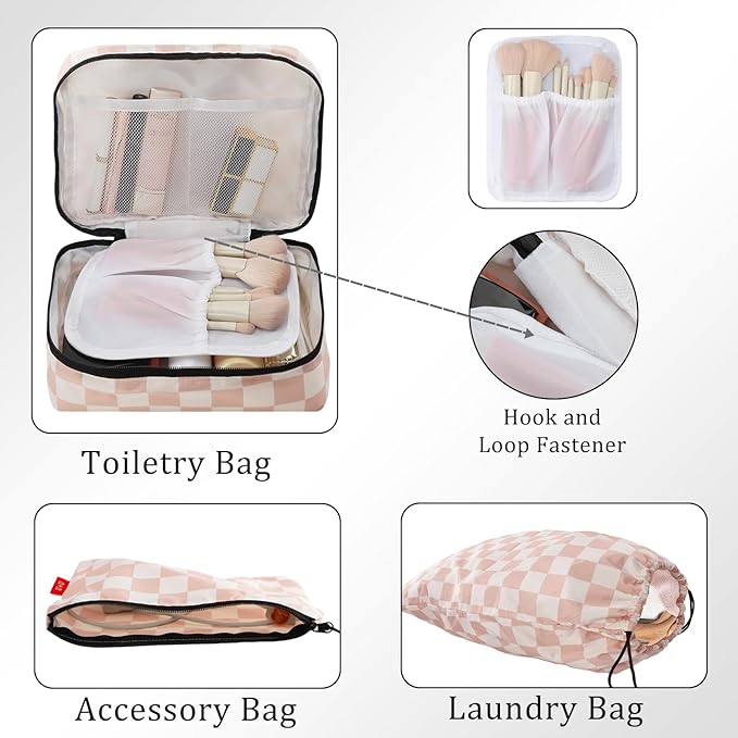 U+U 8 Set Compression Packing Cubes - Ultralight Travel Organizers with Laundry Bag and Cosmetic Bag, Space-Saving Suitcase O