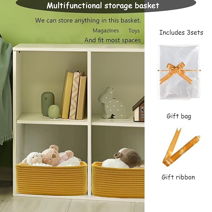 COMFY-HOMI 11.5"x7.5"x4.7" Storage Baskets for Organizing | Cotton Rope Woven Basket | Toy Storage Bin Box | Basket for Shelv