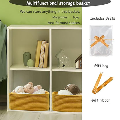COMFY-HOMI 11.5"x7.5"x4.7" Storage Baskets for Organizing | Cotton Rope Woven Basket | Toy Storage Bin Box | Basket for Shelv