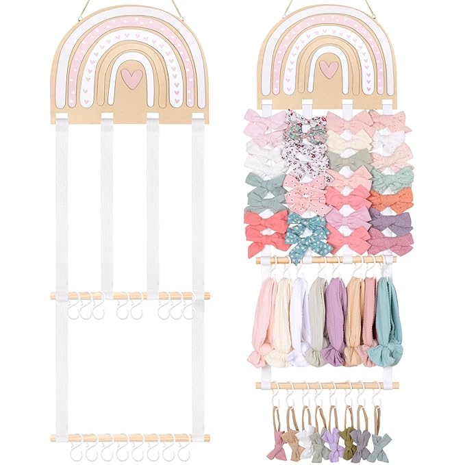 POVETIRE Headband Holder Bow Holder for Girls Hair Bows,Rainbow Hair Accessories Organizer Storage Wall Hanging Display for N