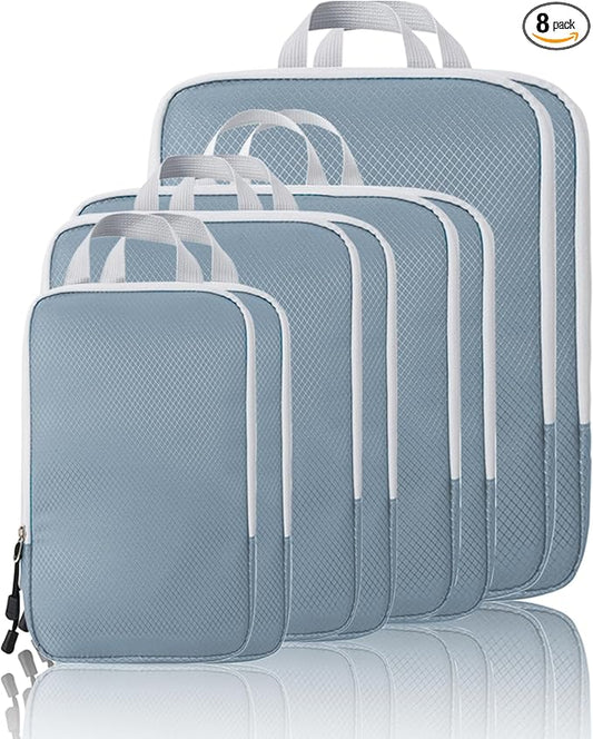 Compression Packing Cubes, 8 Set Packing Cubes for Travel Compression, Lightweight Compressible Package Organizer for Carry O