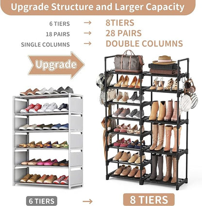 ROJASOP Shoe Rack Organizer, 8-Tier Metal Shoe Rack for Closet Entryway Garage, 26-32 Pairs Tall Shoe Boot Storage Shelf with