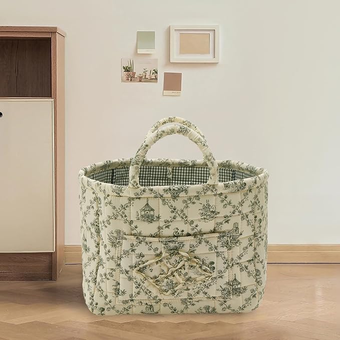 Boho Fabric Storage Basket, Large Capacity Laundry Basket, 12.2'' x 10.23'' x 10.23'' Collapsible Laundry Hamper with Easy Ca