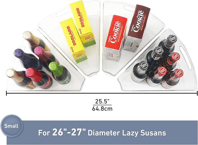Leeden Lazy Susan Organizer for 26" Diameter Corner Lazy Susan, Plastic Kitchen Cabinet Storage Bins with Handle, 4 Packs, 1/