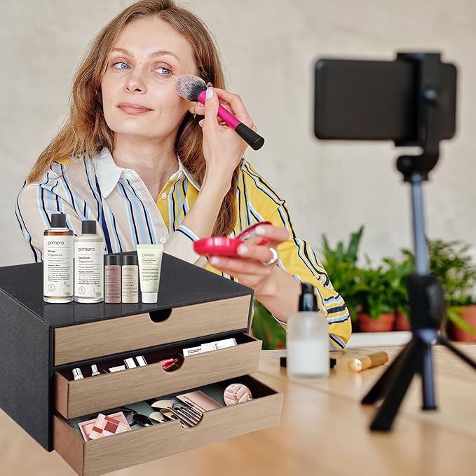 Desk Organizer with 3 Drawers,Leather Desk Organizer