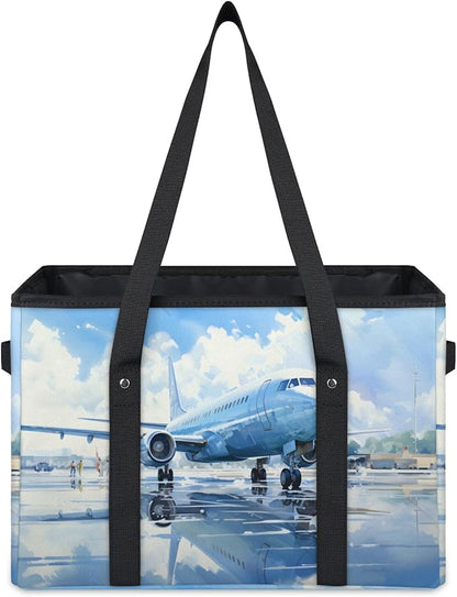 Reusable Grocery Bags Heavy Duty Shopping Bags Foldable Large Tote Bags with Long Handles & Hard Bottom