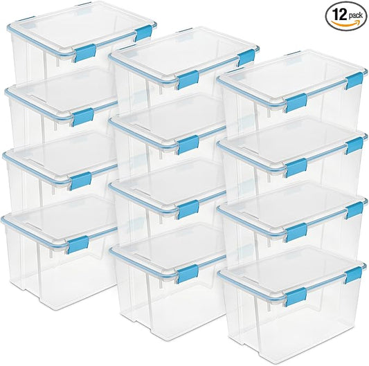 Sterilite 12-Pack Gasket Box, Weather-Resistant Storage Bins with Latching Lids, 54 Quart - Heavy-Duty Organizing Containers 