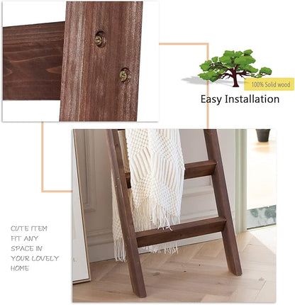 FUIN 5ft (58") Wood Blanket Ladder Living Room Decorative Wall Leaning Farmhouse Quilt Display Holder Rustic Wooden Towel Rac