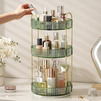 360° Rotating Makeup Organizer, Large Capacity Skincare Organizer, 3 Tier Cosmetic Skin Care Perfume Dresser Organizer, Fits 