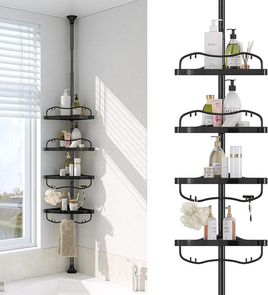 Corner Shower Caddy Tension Pole - Heavy Duty Floor to Ceiling Shower Organizer Tension Pole with 4 Shelves,54"-114” Adjustab