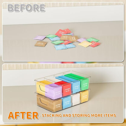 Stackable 6 Pack Snack Organizer for Pantry Shelf,Clear Pantry Organizers and Storage Bins for Fridge,Office,Cupboard,Plastic