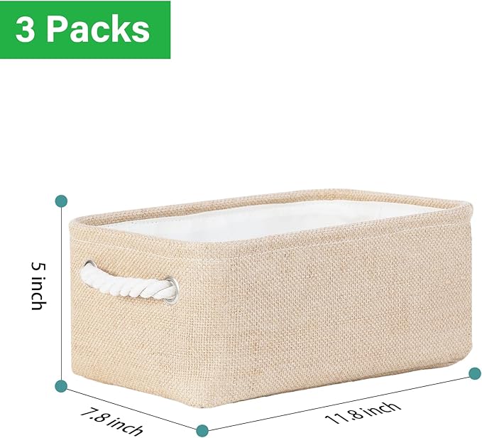 Bidtakay Small Storage Baskets for Shelves 3 Pack Fabric Storage Bins for Organizing Linen Collapsible Organizer for Closet-F
