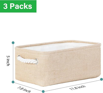 Bidtakay Small Storage Baskets for Shelves 3 Pack Fabric Storage Bins for Organizing Linen Collapsible Organizer for Closet-F