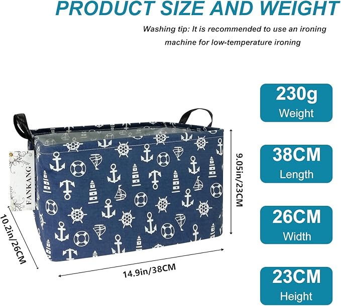 FANKANG Storage Basket,Nursery Hamper Canvas Laundry Basket Foldable with Waterproof PE Coating Storage, Office, Bedroom, Clo