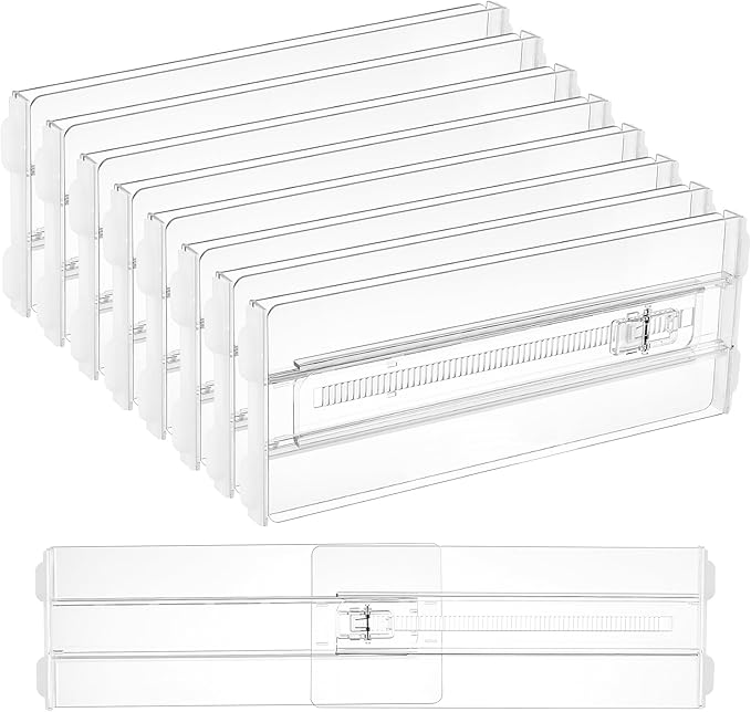 Vtopmart 8 Pack Drawer Dividers for Clothes, 4" High 10.2"-16.5" Adjustable Expandable Dresser Drawer Organizer, Clear Plasti