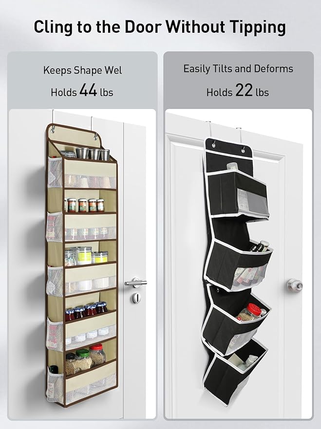 Yecaye 2 Pc Over the Door Organizer with 5 Bins 10 Side Pockets, 44lbs Load Hanging Bathroom and Bedroom Organizer, behind th