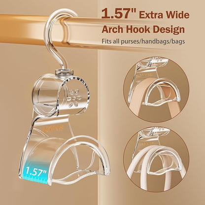 3 Pieces Clear Purse Hanger Closet, Luxury Crystal Bag Hangers Hooks with 360-Degree Rotation, Durable Handbag Backpack Purse