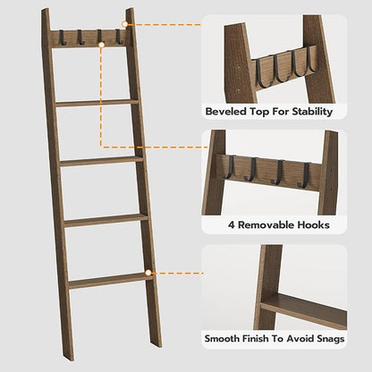 HOOBRO Blanket Ladder for Living Room and Bedroom, Standing Towel Rack, Decorative Ladder Shelf, Wall Leaning Farmhouse Blank