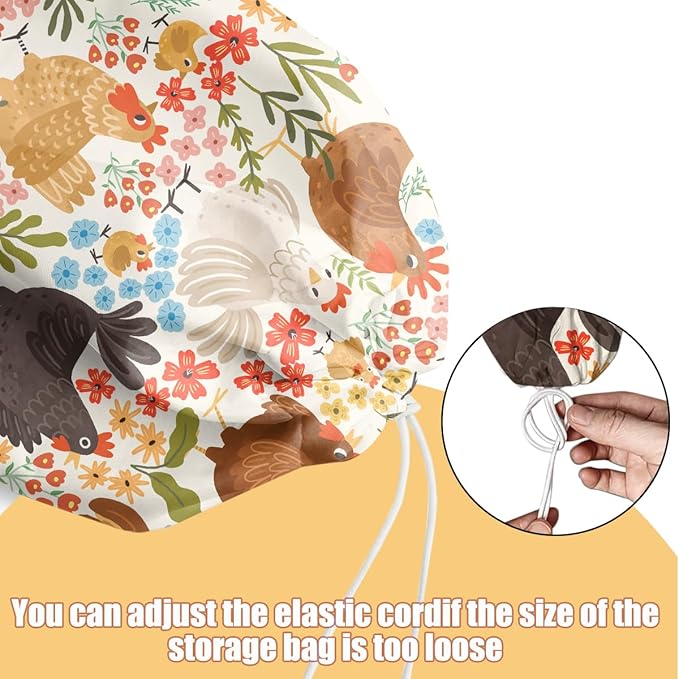 2 Pcs Chicken Plastic Bag Holder, Funny Chickens Grocery Bag Holder Plastic Storage bag, Pull Rope Free Adjustment, Floral Grocery Bags Storage Dispenser for Home Kitchen, Chicken Gifts for Women